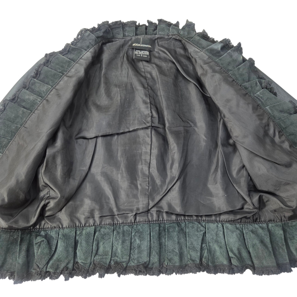 Vintage Y2K Black Leather Jacket Womens Small Ruffle Whimsygoth Romance Coquette - Picture 8 of 12